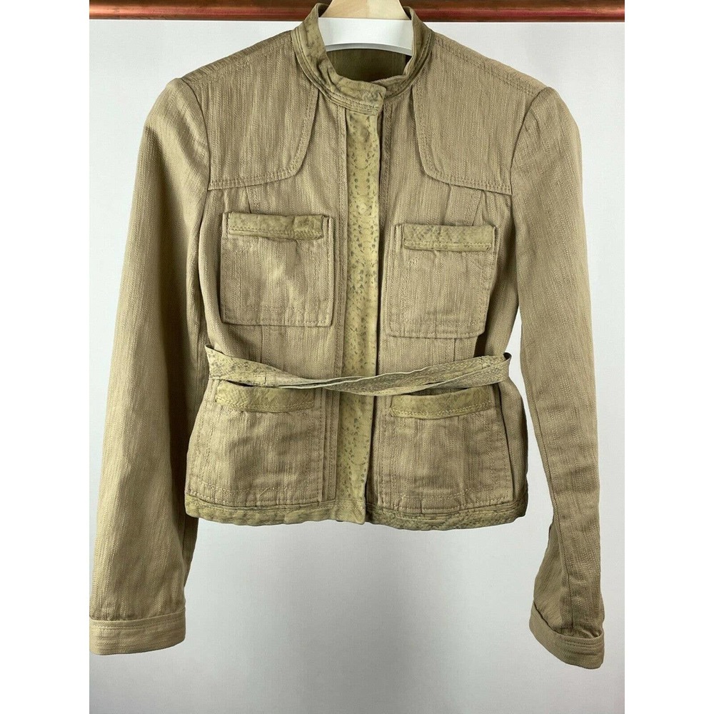 Boss Hugo Boss Women's Beige Cotton Linen Suede Cropped Jacket Size Small Pettie